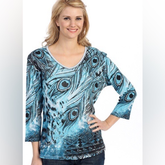 NWT Jess & Jane shirt 15-720 wild peacock feather - Picture 1 of 1